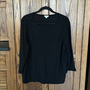 J Jill Black Sweater Linen Cotton Lightweight Knit Basic Tunic Top XL
